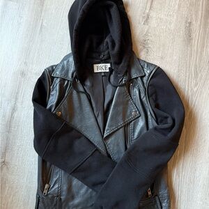 BKE Black Leather Jacket with Hood